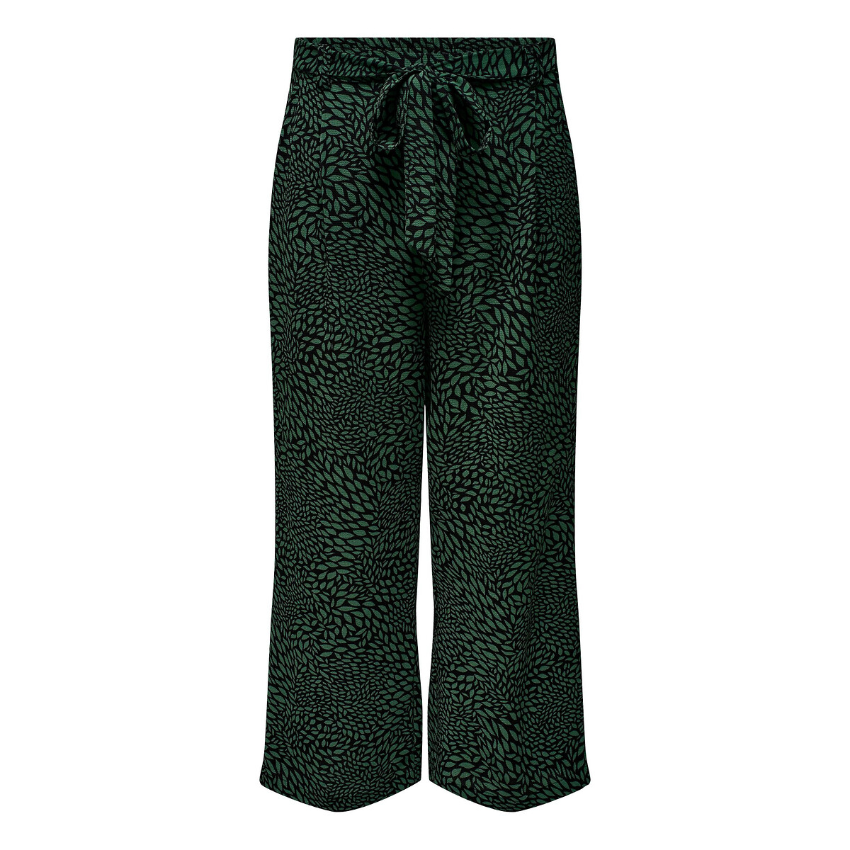 Printed Wide Leg Trousers with Tie-Waist