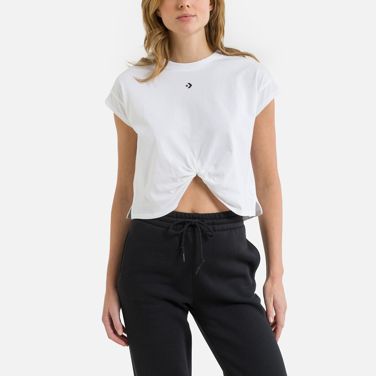 Wordmark Cropped Twist T-Shirt in Cotton