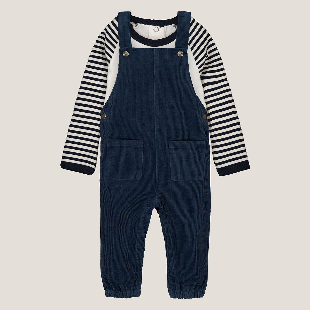 Cotton T-Shirt/Corduroy Dungarees Outfit