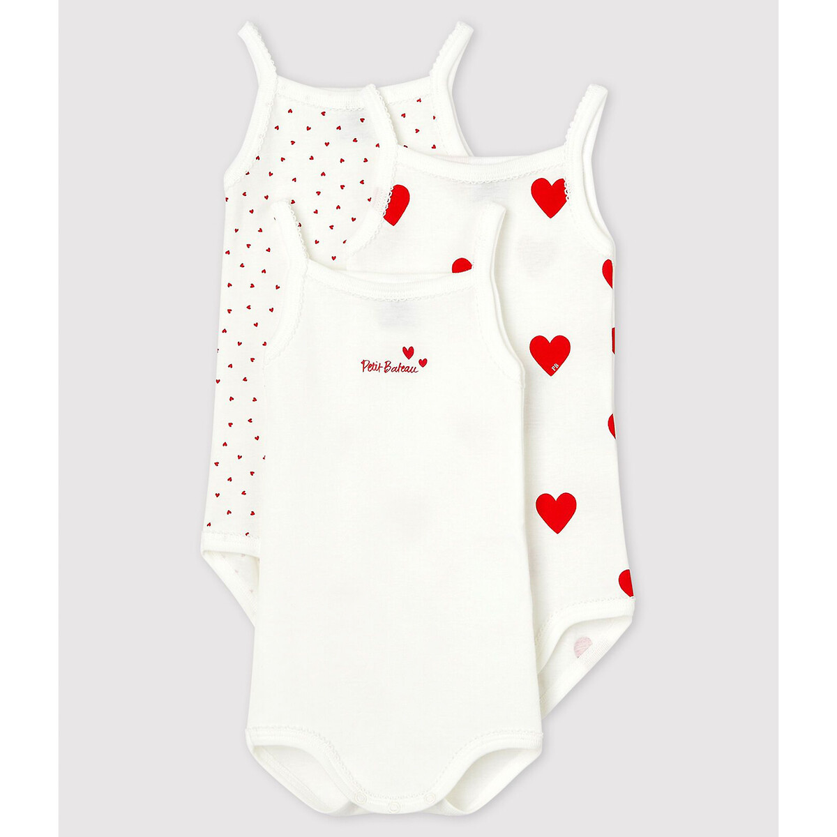 Confezione Da Body Con Spalline Fantasia Cuore Petit Bateau La Redoute