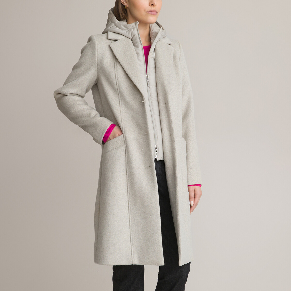 Recycled Mid-Length Coat with Removable Padded Hood