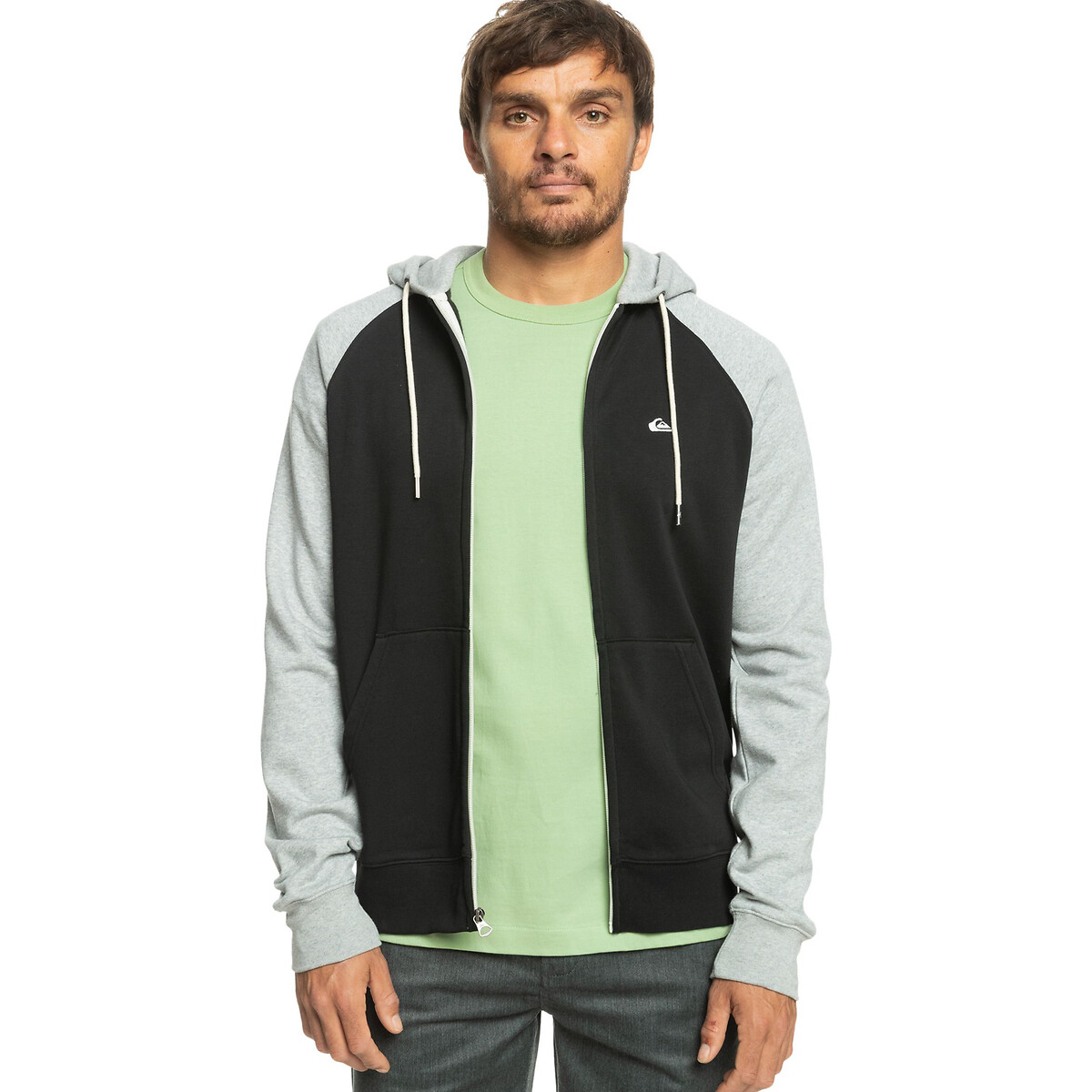 Colour Block Hoodie in Cotton Mix with Full Zip