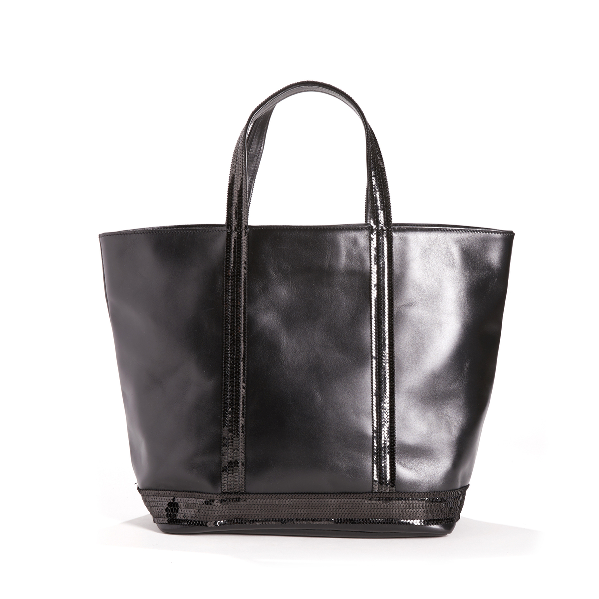 Leather Medium Tote Bag with Black Sequins