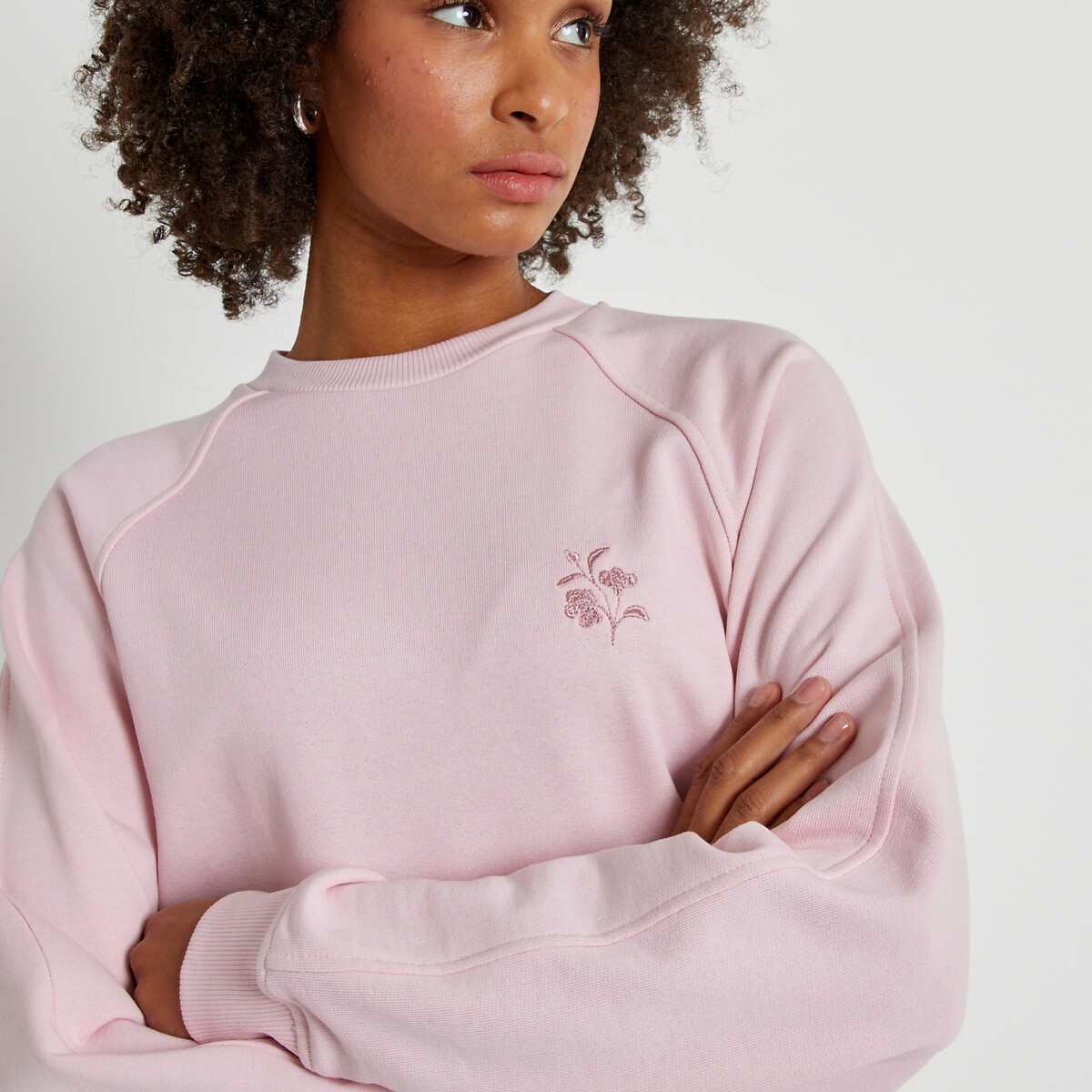 Plant-Dyed Cotton Sweatshirt with Floral Embroidery