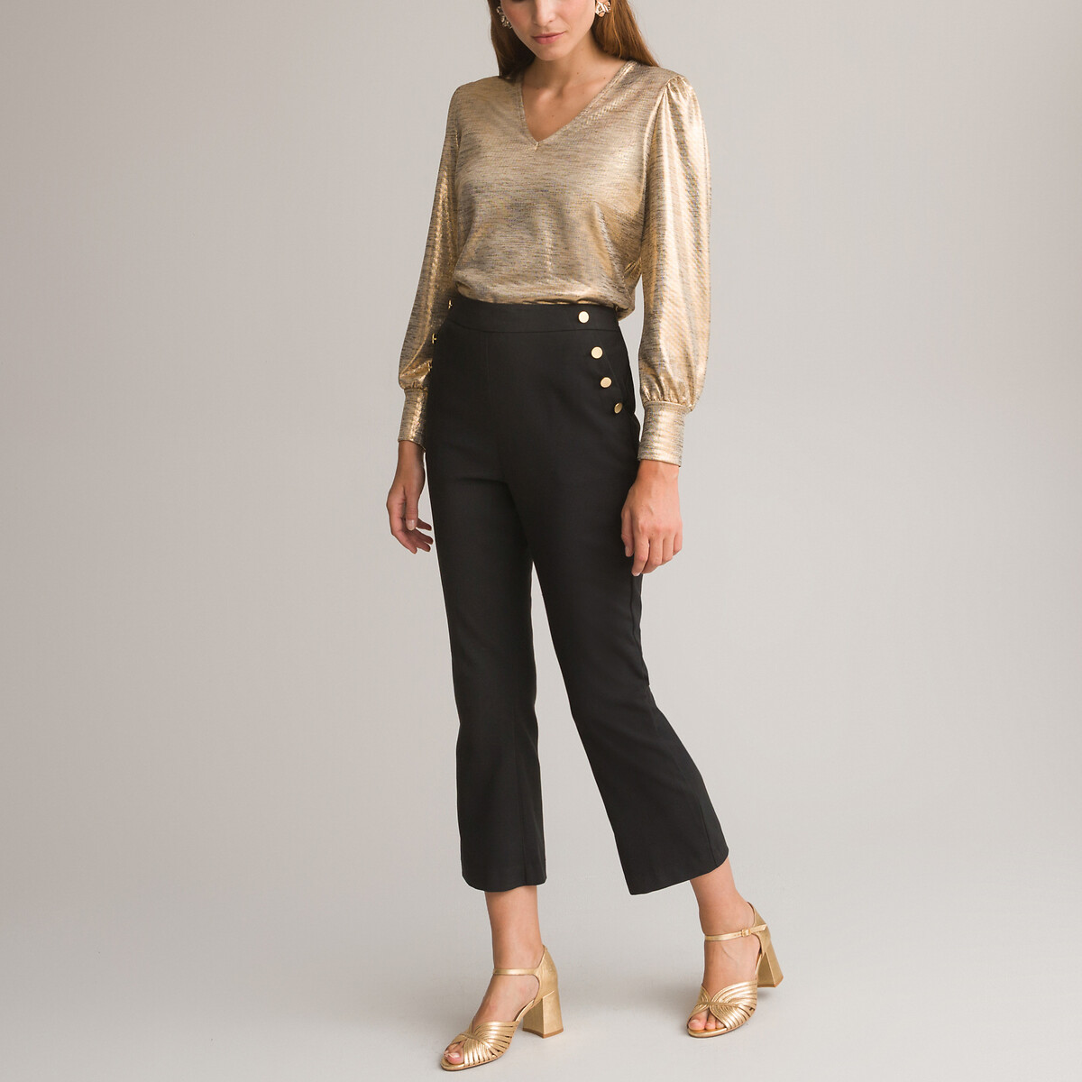 Recycled Cropped Flared Trousers, Length 25.5"