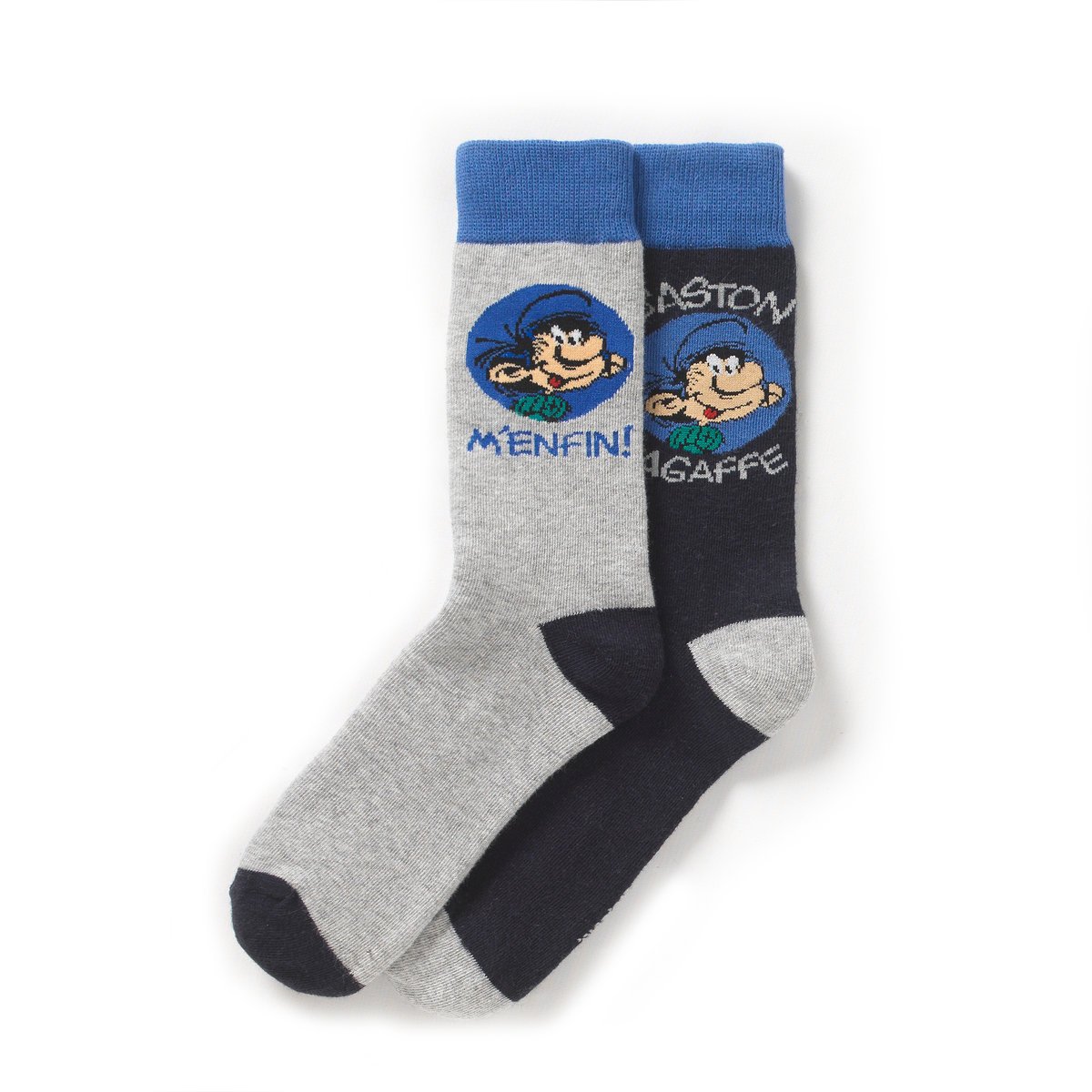 Носки с рисунком GASTON LAGAFFE Носки с рисунком GASTON LAGAFFEНоски GASTON LAGAFFE: 75% хлопка, 20% полиамида, 5% эластана. В комплекте 2 пары носков.<br><br>Цвет: темно-синий + серый меланж