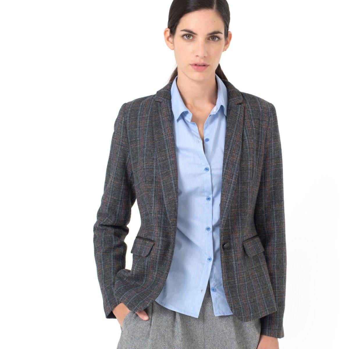 Жакет, 25% шерсти Жакет, 25% шерсти<br><br>Цвет: в клетку<br>Размер: 34 (FR) - 40 (RUS).36 (FR) - 42 (RUS)