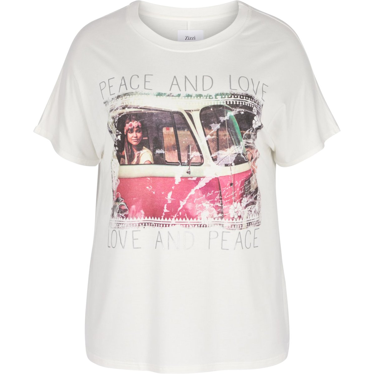 Футболка ZIZZI Футболка ZIZZIФутболка ZIZZI. Короткие рукава, рисунок peace and love. 95% вискозы, 5% полиэстера.<br><br>Цвет: синий,экрю<br>Размер: 42/44 (FR) - 48/50 (RUS).50/52 (FR) - 56/58 (RUS)