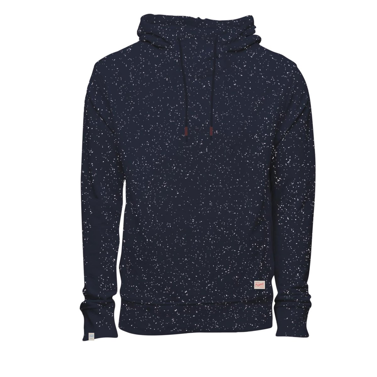 Пуловер с капюшоном Пуловер с капюшономПуловер с капюшоном от JACK & JONES. Прямой покрой, высокий воротник, капюшон.Контрастный затягиваемый шнурок на капюшоне . Края низа и рукавов связаны в рубчик. Пуловер из трикотажа в крапинку . Состав и описание :Материал : 100% хлопкаМарка : JACK & JONES.<br><br>Цвет: темно-синий<br>Размер: S