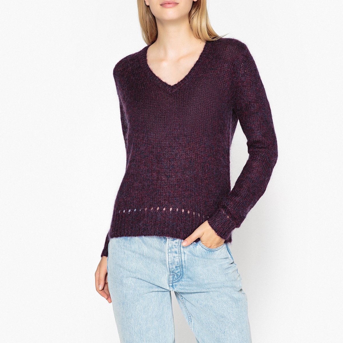 

Пуловер с V-образным вырезом из тонкого трикотажа MIAOU
