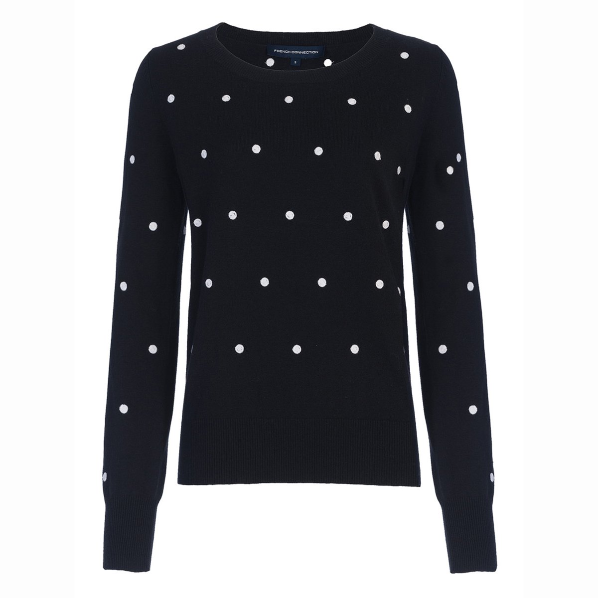 Пуловер в горошек, POLKA DOT KNITS Пуловер в горошек, POLKA DOT KNITSПуловер с длинными рукавами POLKA DOT KNITS от FRENCH CONNECTION. Короткий пуловер облегающего покроя. Сплошной рисунок в контрастный горошек. Свободный круглый вырез. Края связаны в рубчик . Состав и описаниеМарка : FRENCH CONNECTIONМодель : POLKA DOT KNITS Материал : 60% хлопка, 30% нейлона, 10% шерсти<br><br>Цвет: черный<br>Размер: XL