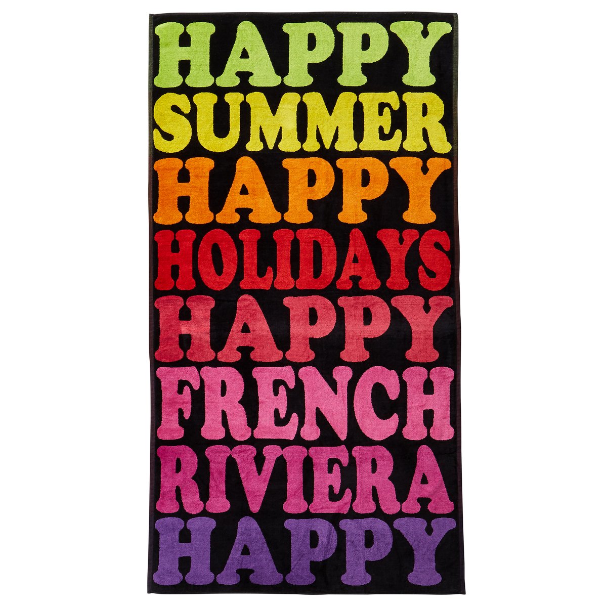 Полотенце пляжное Happy Summer Полотенце пляжное Happy SummerПолотенце пляжное из велюра с жаккардовым рисунком Happy Summer.Характеристики пляжного полотенца Happy Summer :Махровая ткань из велюра с жаккардовым рисунком, 100% хлопок.440 г/м?.Машинная стирка при 60 °С.Размеры пляжного полотенца Happy Summer :95 x 175 см<br><br>Цвет: разноцветный