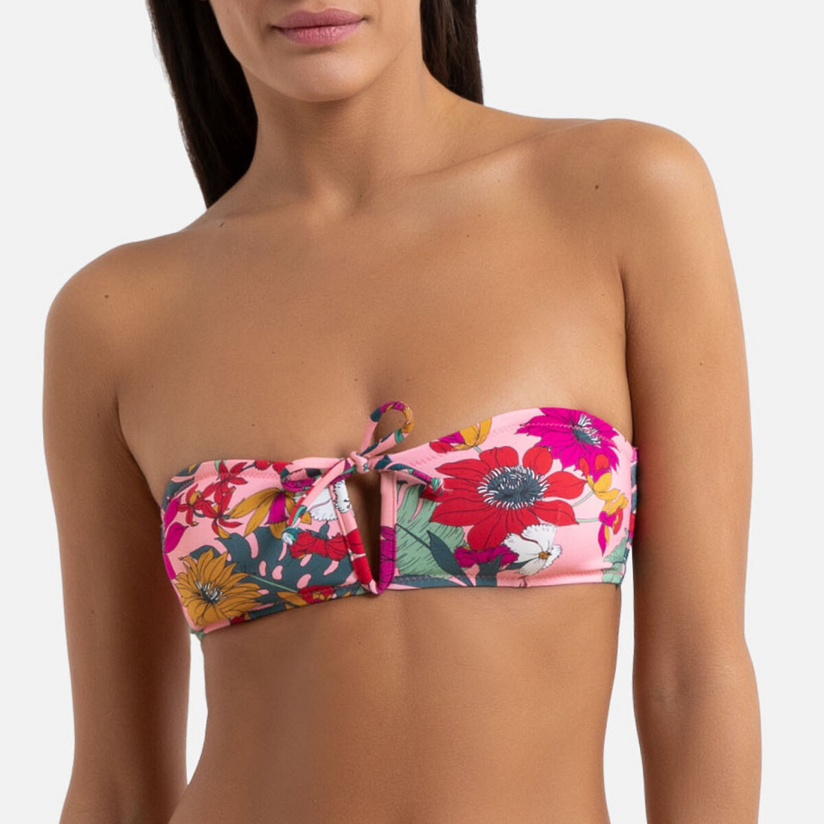 Bikini Oberteil In Bandeau Form Mit Blumen Print Motiv Blumen La