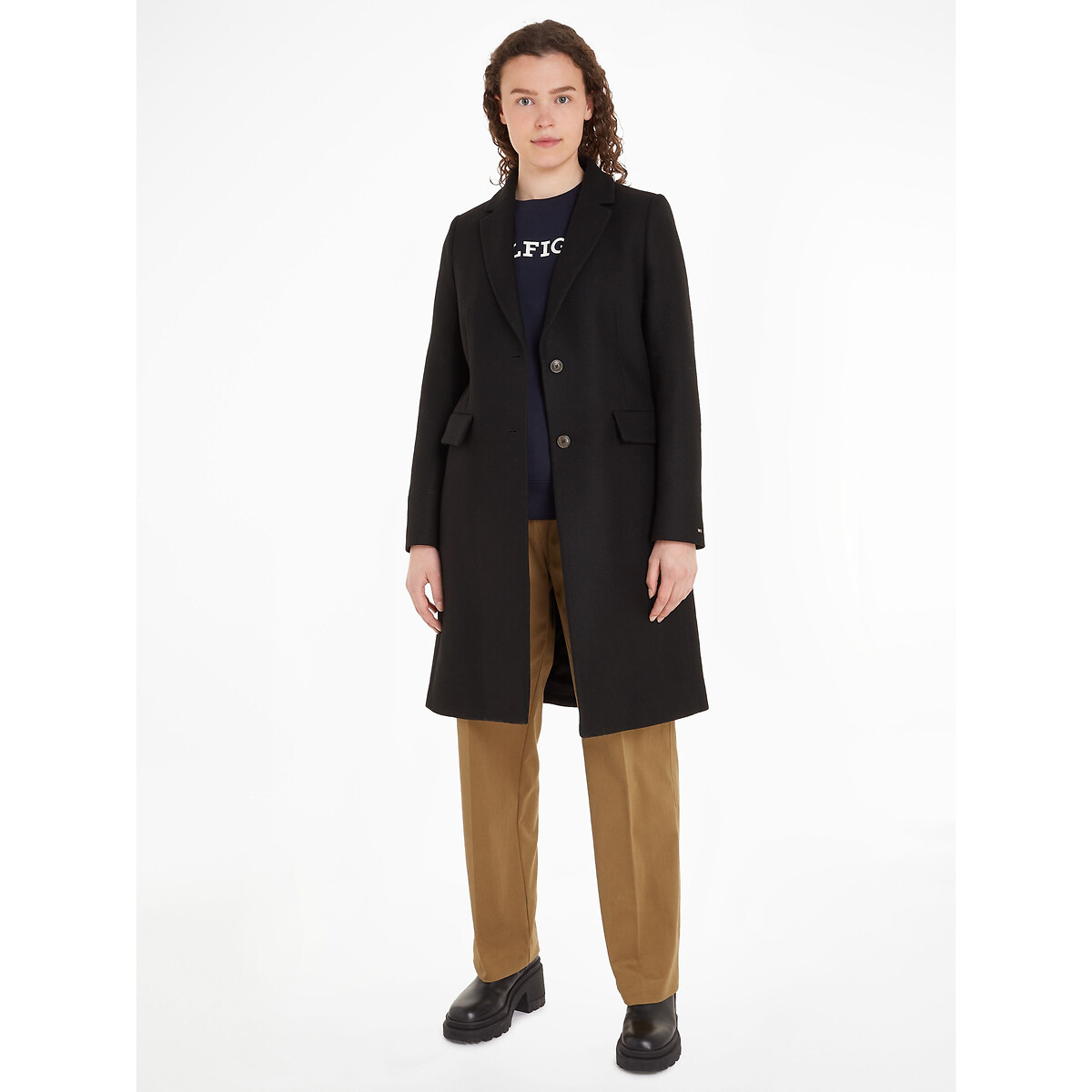 Wool Mix Coat with Tailored Collar, Mid-Length