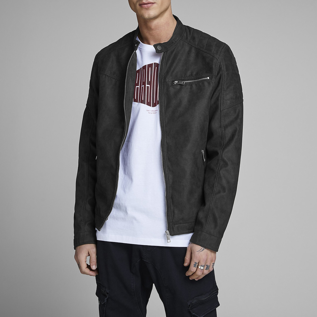 Blusão biker jcorocky preto Jack Jones La Redoute