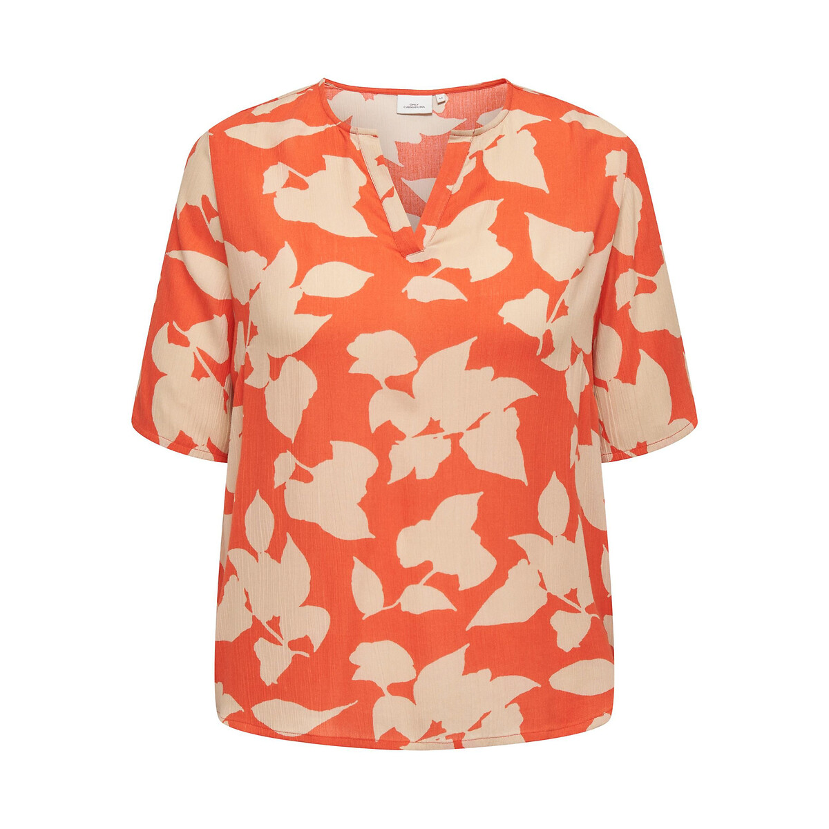 Printed Crew Neck Blouse with Short Sleeves