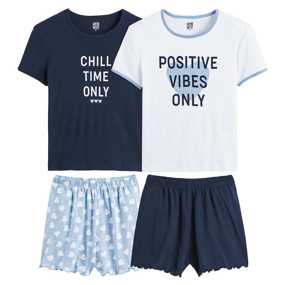 Pack of 3 Short Pyjamas with Slogan Print in Cotton