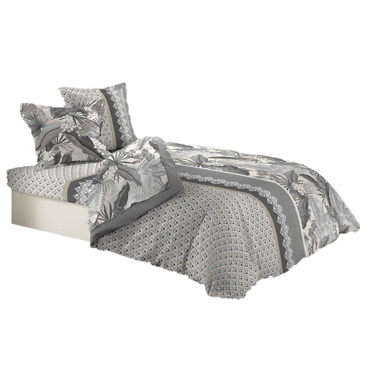 Parure De Drap Avec Taies D Oreiller Nature Charme Gris Douceur D