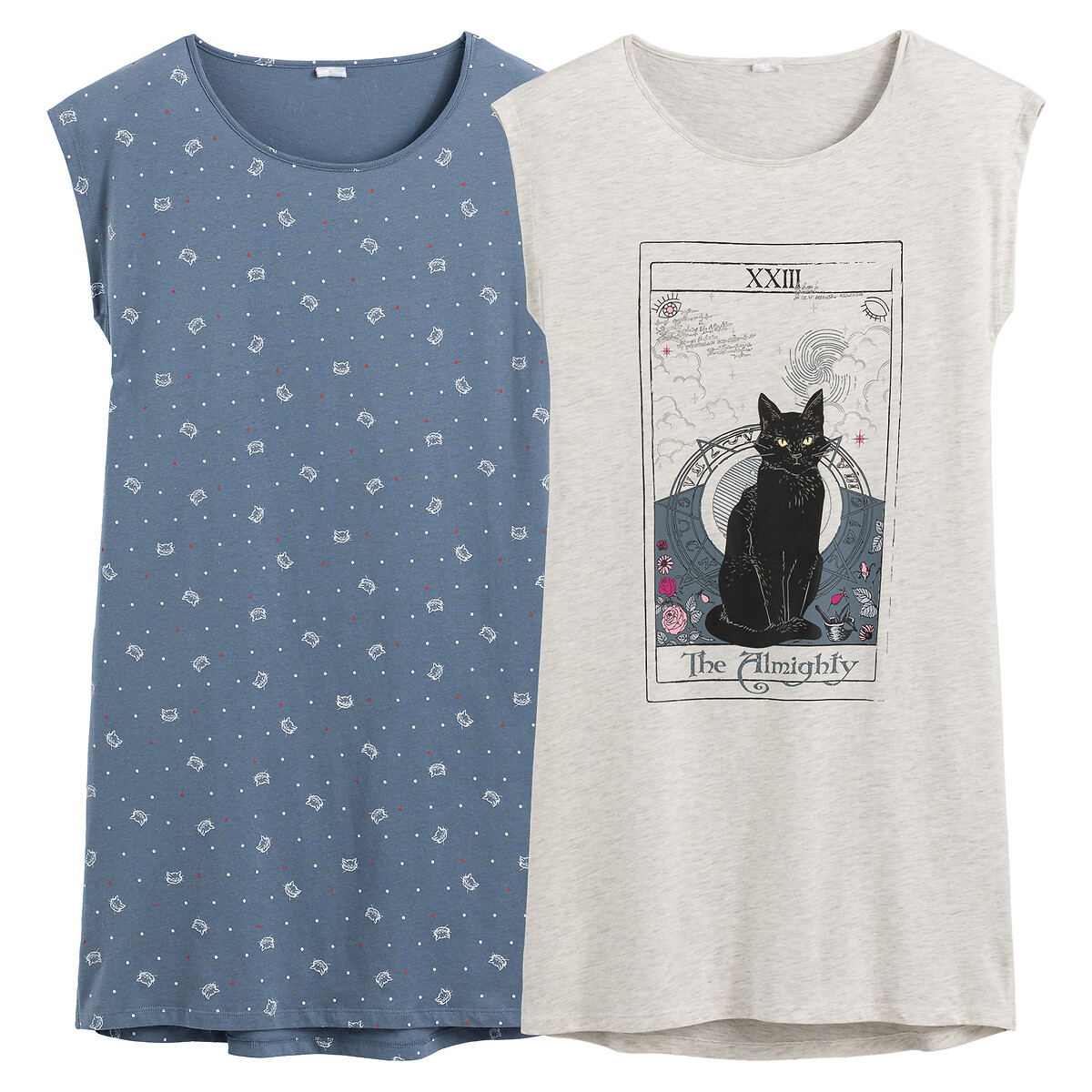 Pack of 2 Nightshirts in Printed Cotton with Short Sleeves