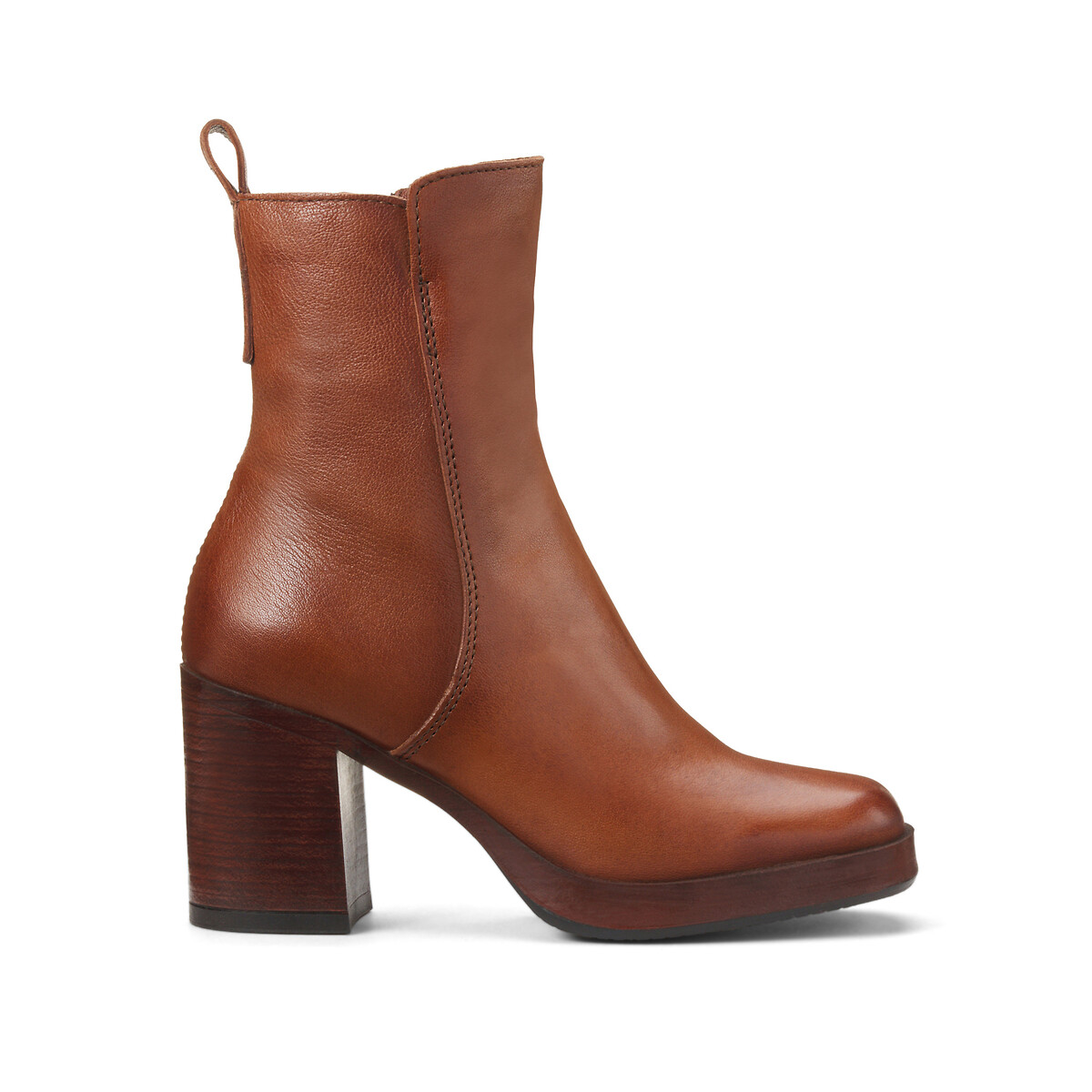 Leather Zipped Ankle Boots with Square Toe