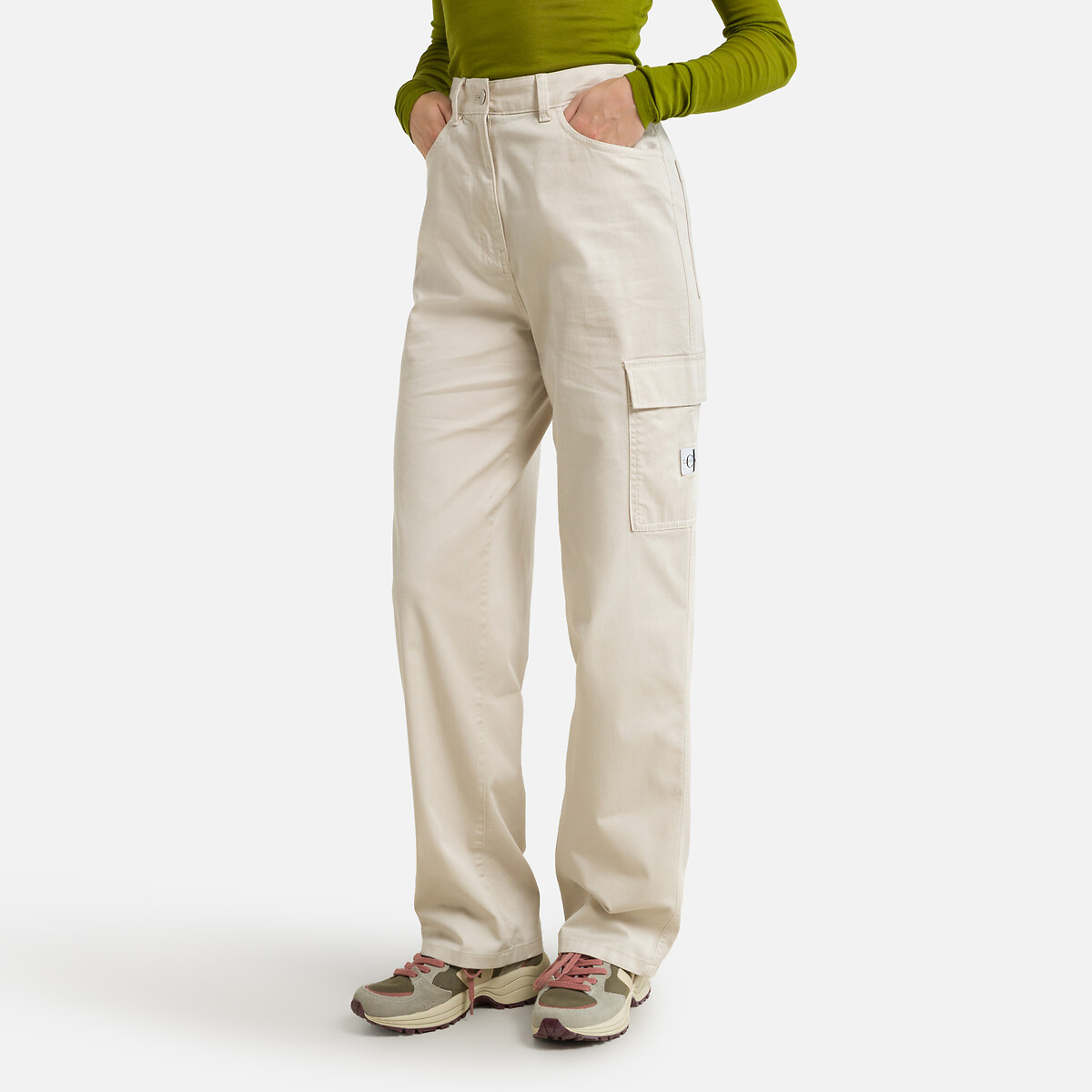 Cotton Straight Trousers with High Waist