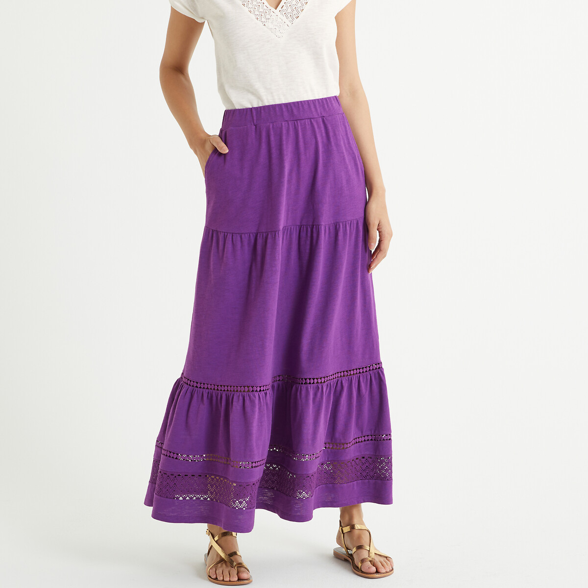 Tiered Cotton Maxi Skirt with Ruffled Hem