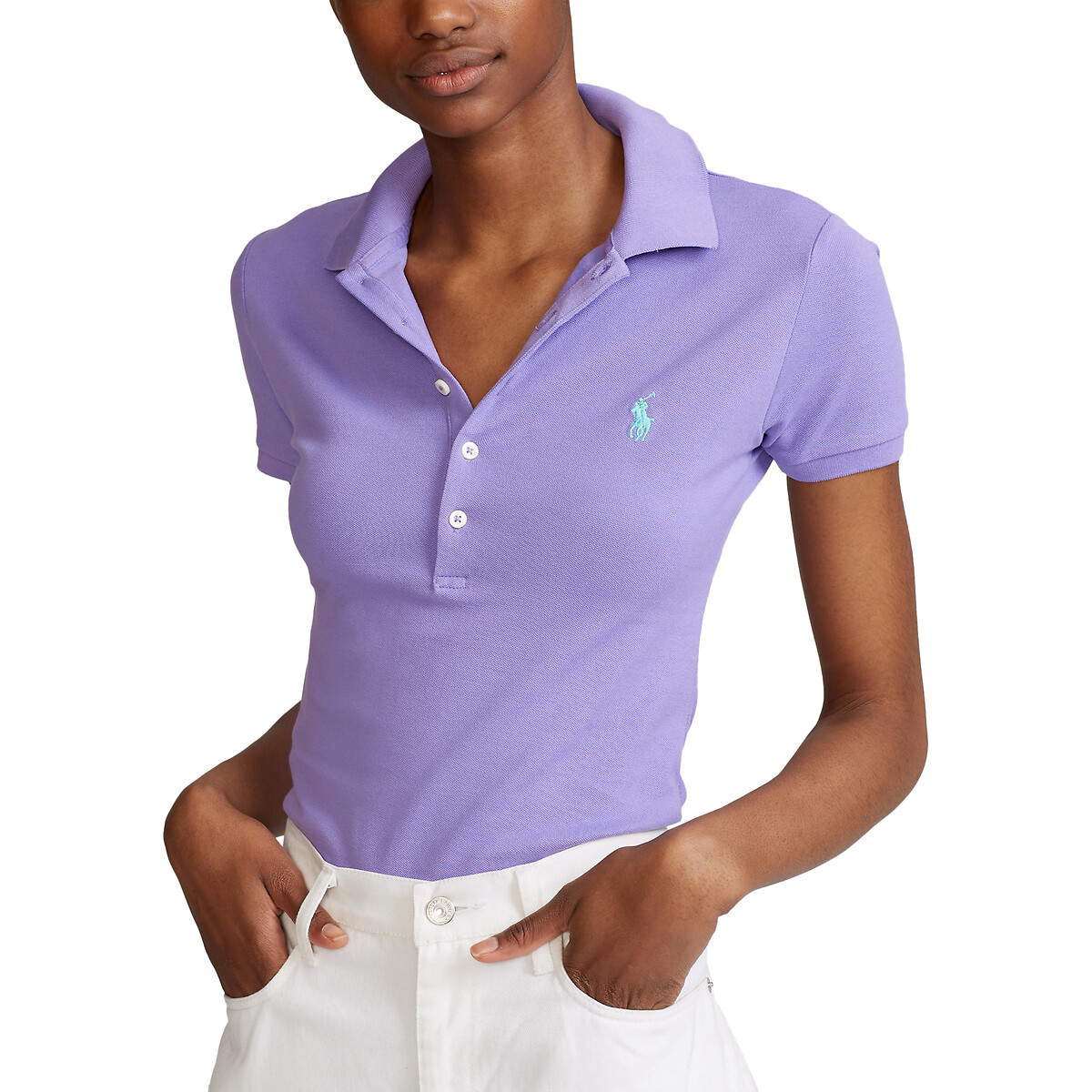 Stretch Cotton Polo Shirt with Short Sleeves