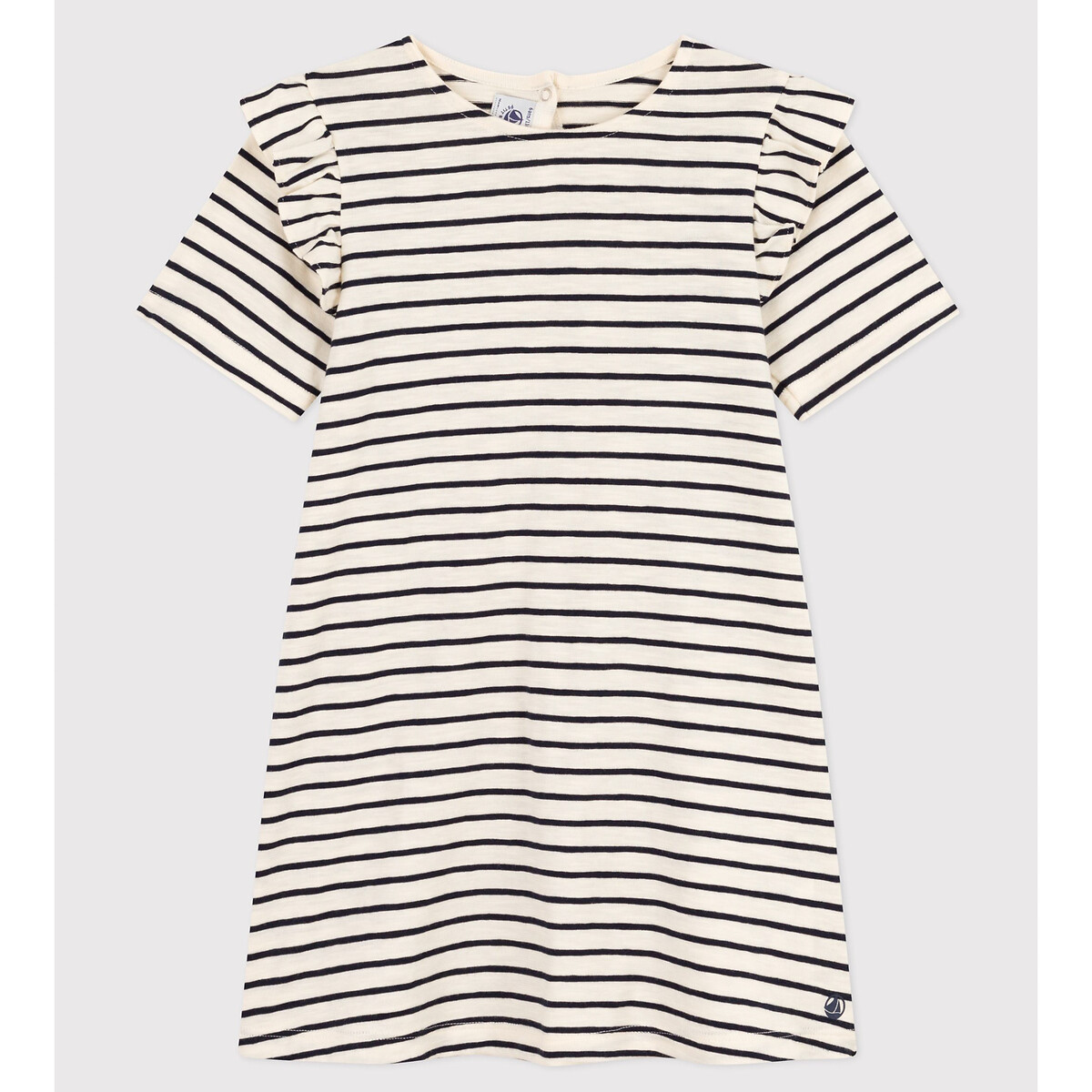 Gestreepte Jurk Met Korte Mouwen Marineblauw Beige Petit Bateau La