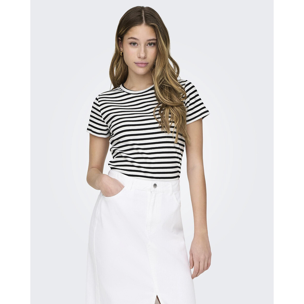 Striped Cotton T-Shirt with Short Sleeves