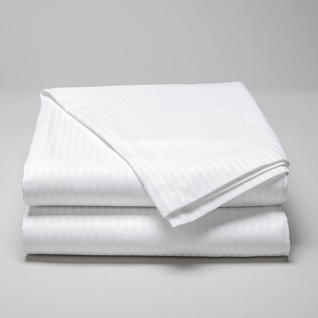 Drap Plat Satin De Coton Gyptien Bandes Fils Tc Oslo Blanc