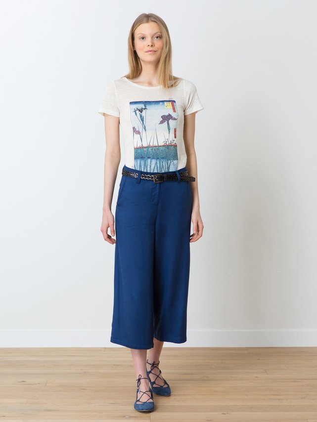 Woman's wide-leg cropped herringbone viscose trousers, HAYRU Woman's wide-leg cropped herringbone viscose trousers, HAYRU