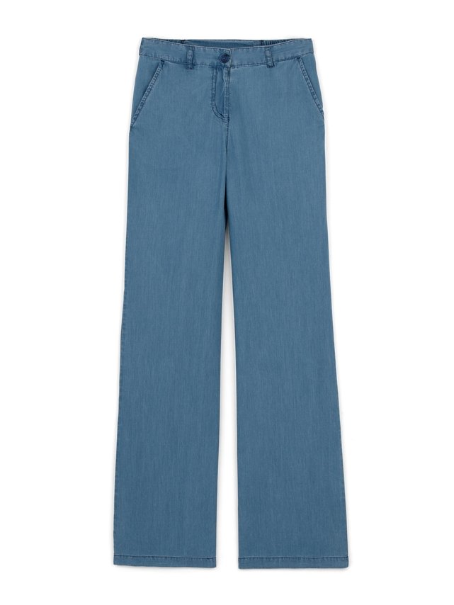 Woman's wide-legged trousers in a lightweight cotton denim, HIROTAKI Woman's wide-legged trousers in a lightweight cotton denim, HIROTAKI