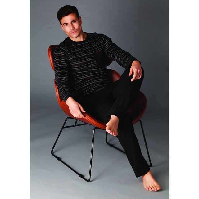 Pyjama long checks party rayé noir Daniel Hechter Lingerie La Redoute