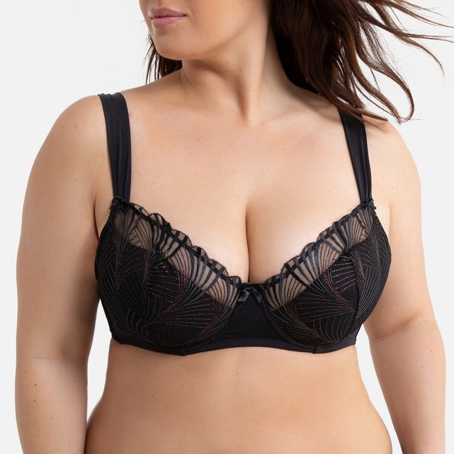 Soutien gorge emboîtant en tulle brodé noir La Redoute Collections Plus