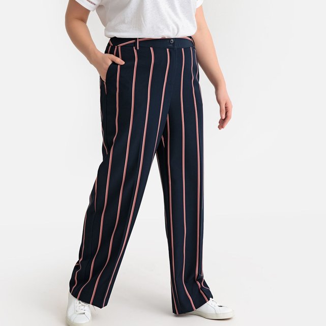 Pantalon large à rayures marine rayé rose Castaluna La Redoute