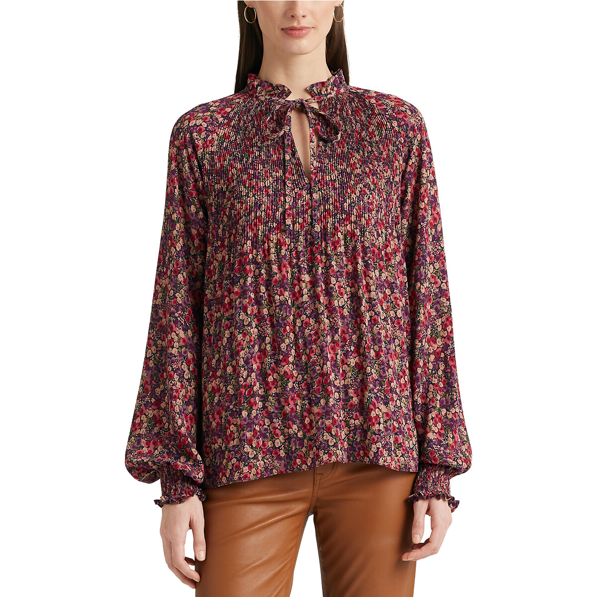 Vladmitus Floral Print Blouse with Pussy Bow