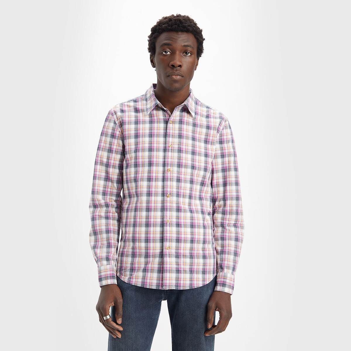 Checked Cotton Shirt in Slim Fit with Long Sleeves