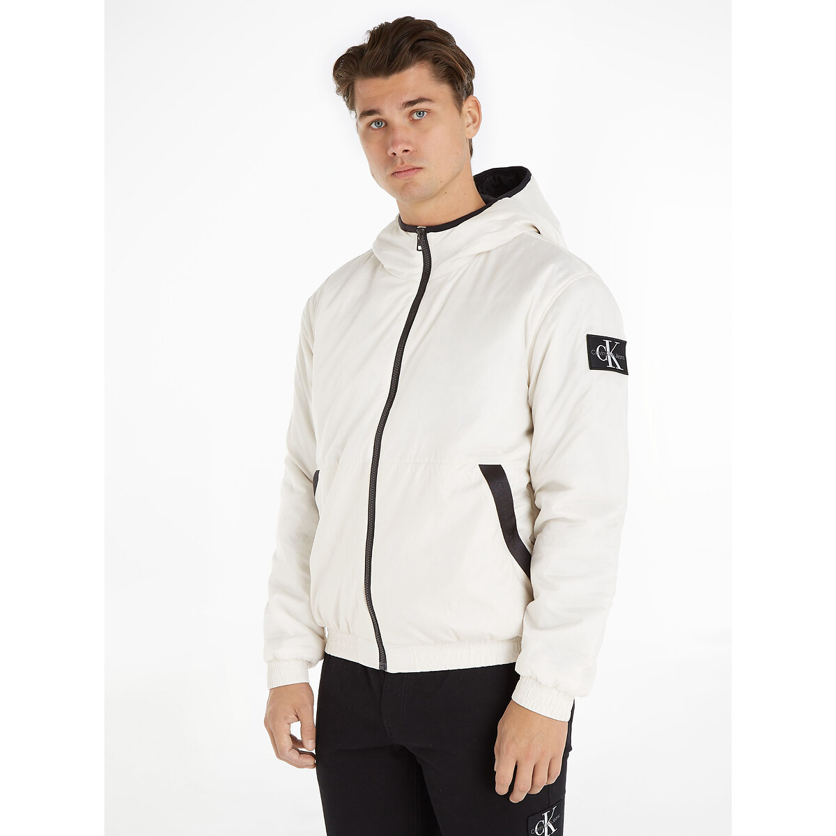 Short Hooded Windbreaker with High Neck