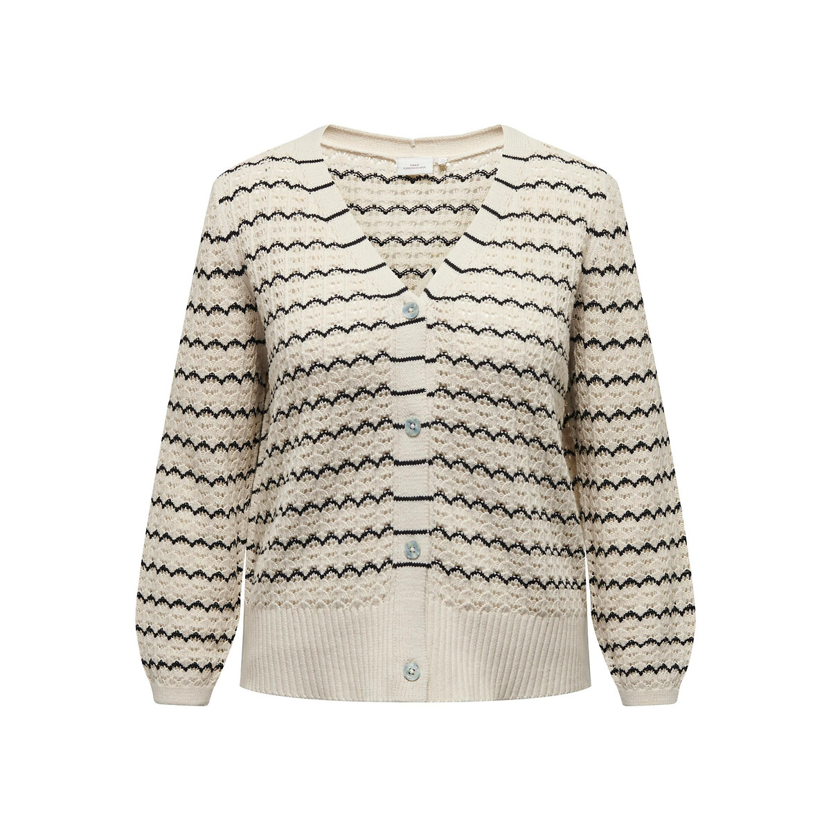 Striped Cotton Mix Cardigan with V-Neck