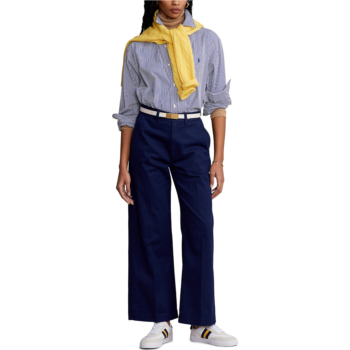 Wide Leg Chinos in Stretch Cotton Mix