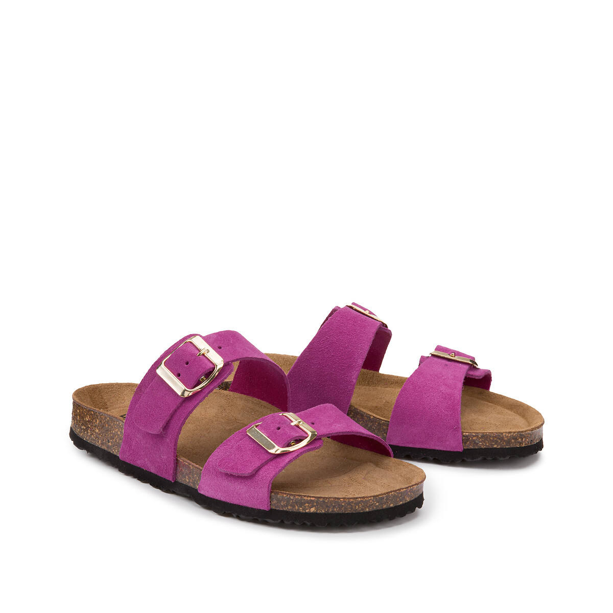 Suede Double Buckle Mules Fuchsia La Redoute Collections La Redoute