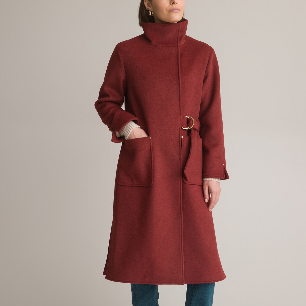 Recycled Long Asymmetric Coat with Tie Fastening