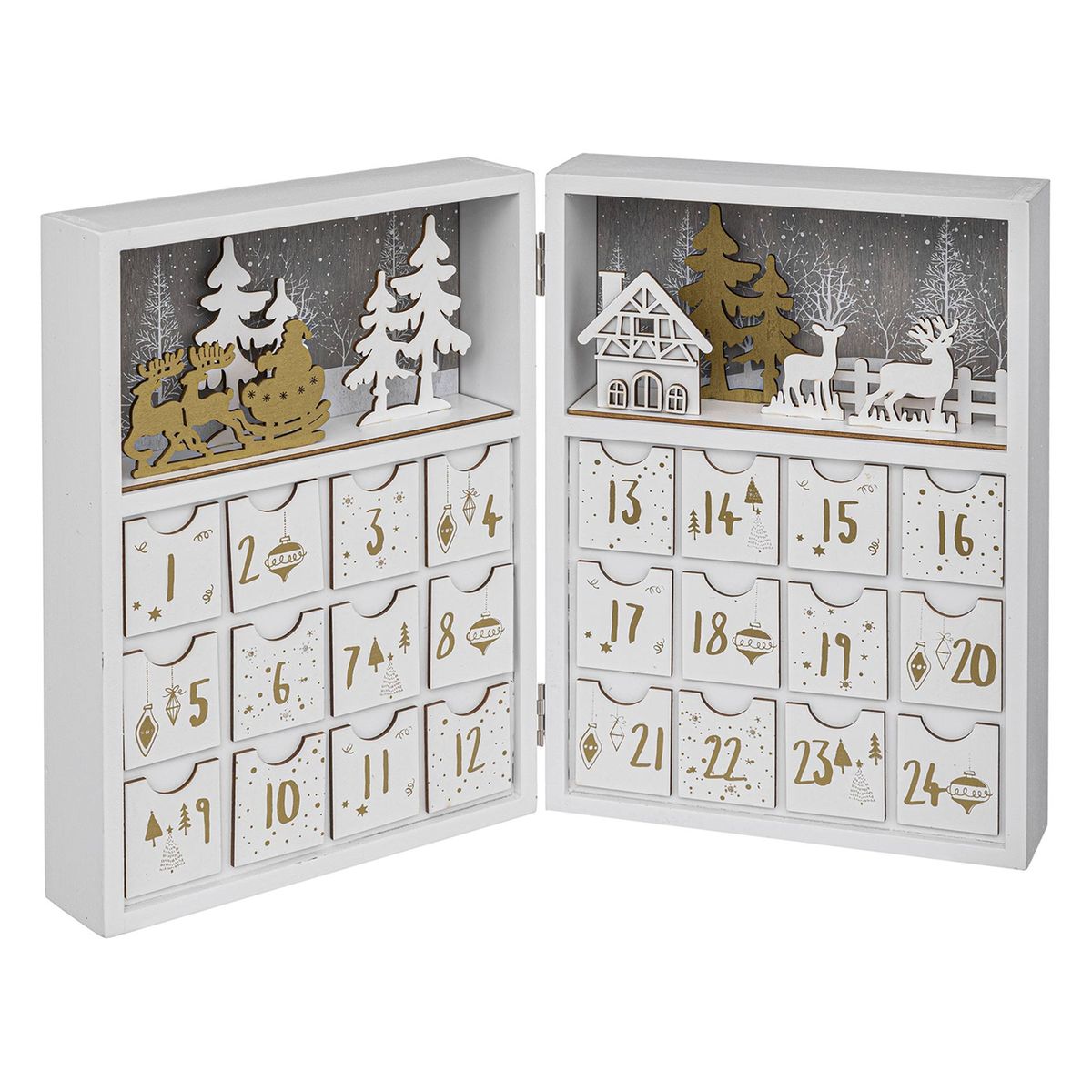 Calendrier de l avent pliable en bois Couleur blanc doré Feeric