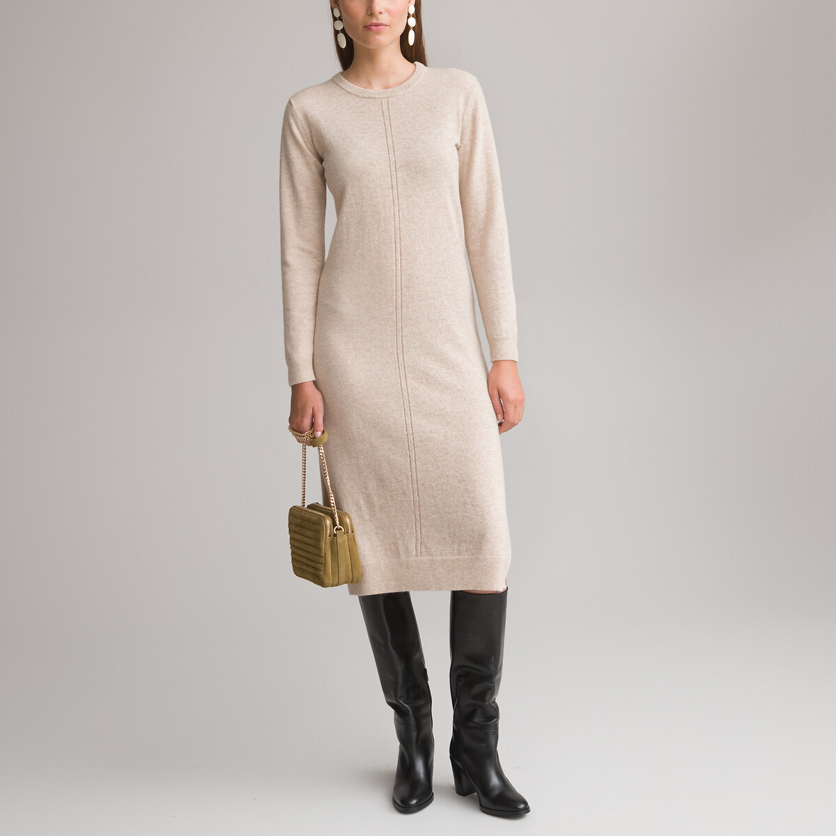 Knitted Wool Mix Dress with Long Sleeves