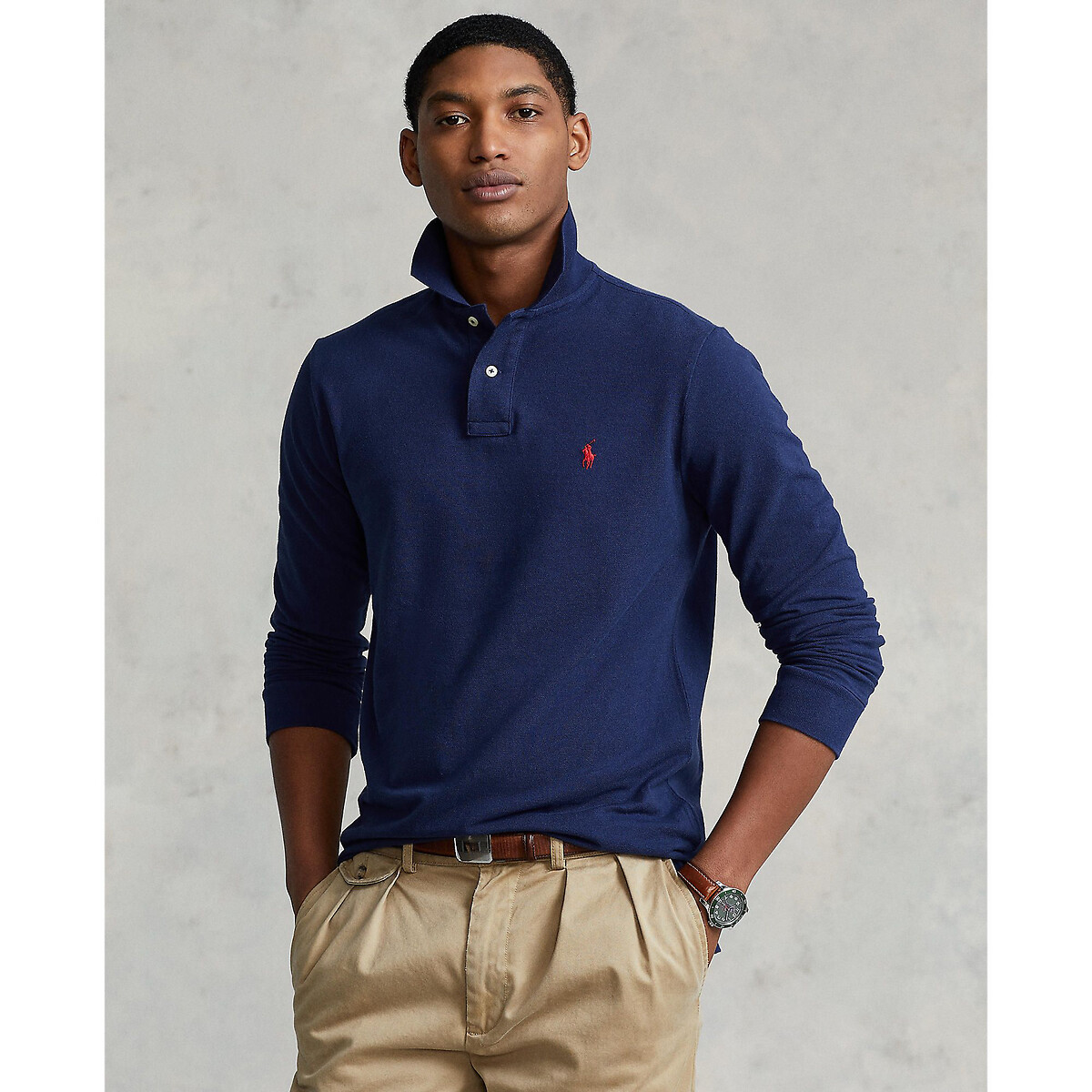 Custom Fit Polo Shirt with Long Sleeves in Cotton
