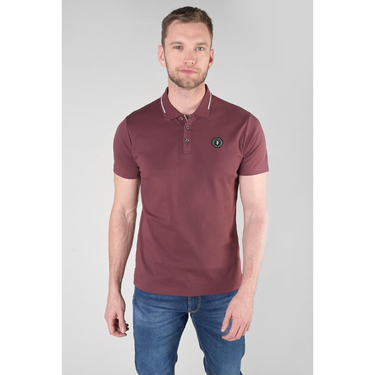 Cotton Polo Shirt with Tipped Collar and Short Sleeves