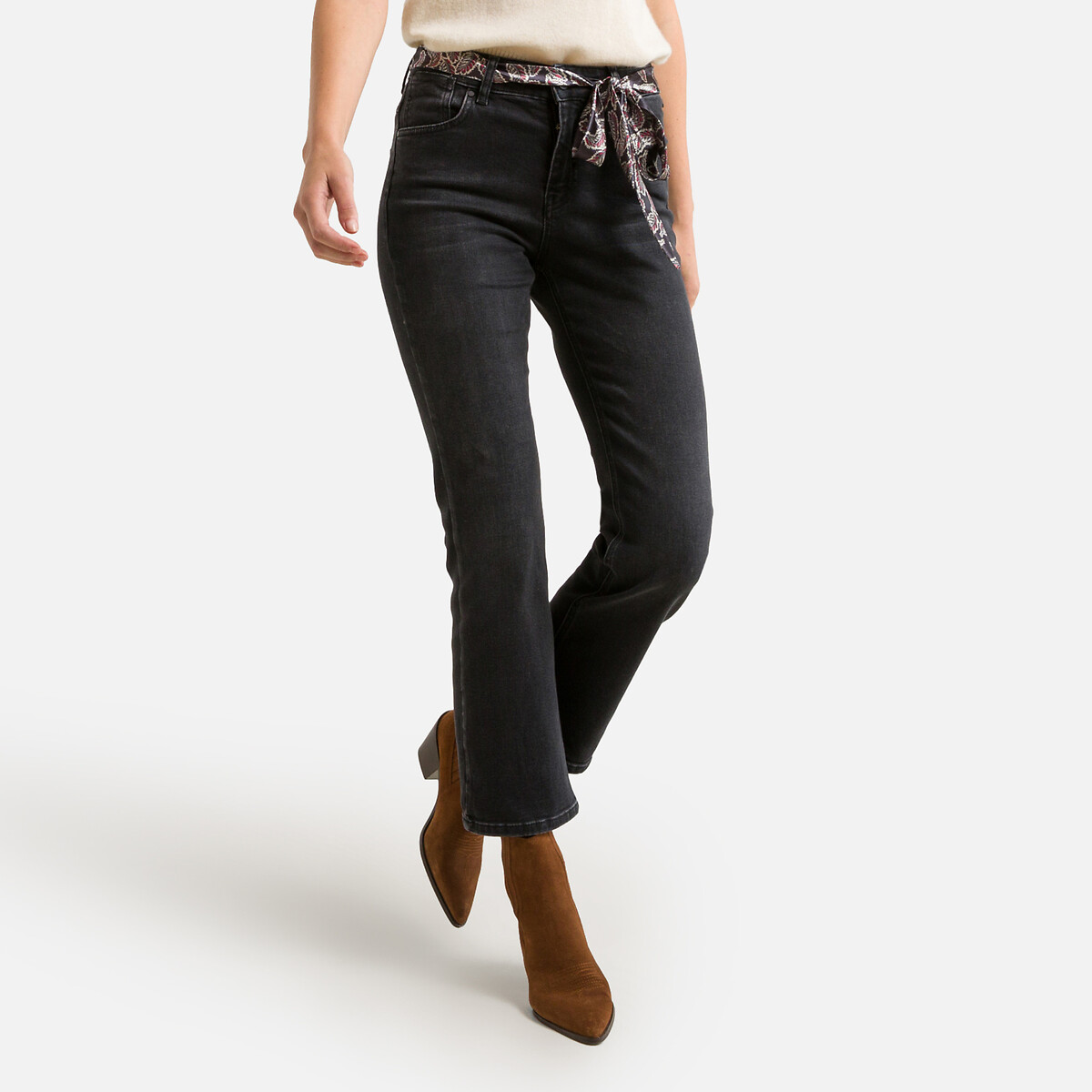 Norma S-SDM Bootcut Jeans with Scarf Belt, Length 27.5"