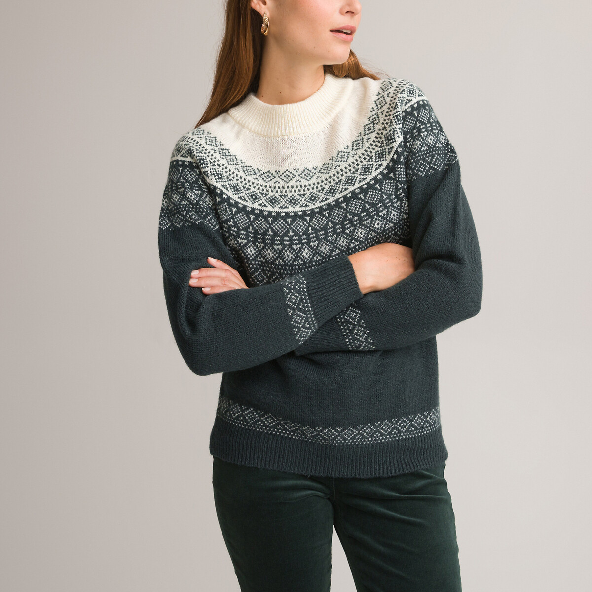 Recycled Jacquard Knit Jumper with Mock Neck