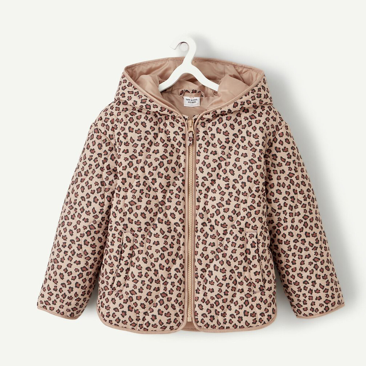 Recycled Padded Jacket in Leopard Print with Hood
