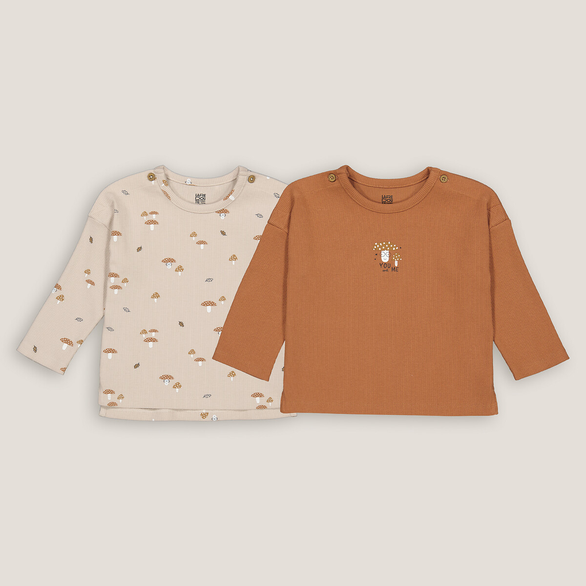 Pack of 2 T-Shirts in Cotton Mix with Long Sleeves in Mushroom Print